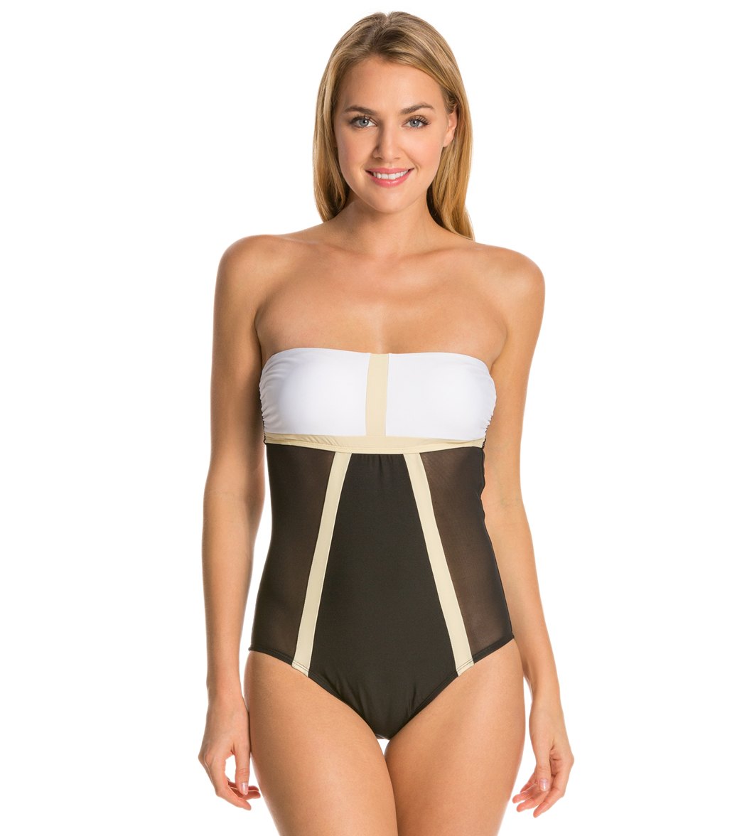 Luxe By Lisa Vogel Mrs. Bond Bandeau Maillot - White/Sand/Onyx 8 - Swimoutlet.com