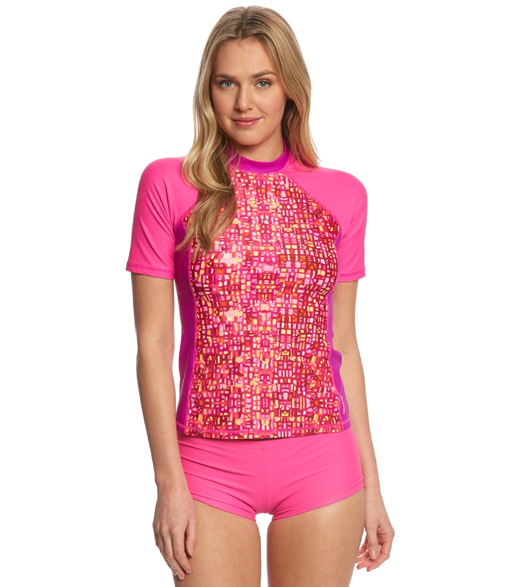 Reebok Fitness Shelby Pink Coverup Rash Guard Top at SwimOutlet.com