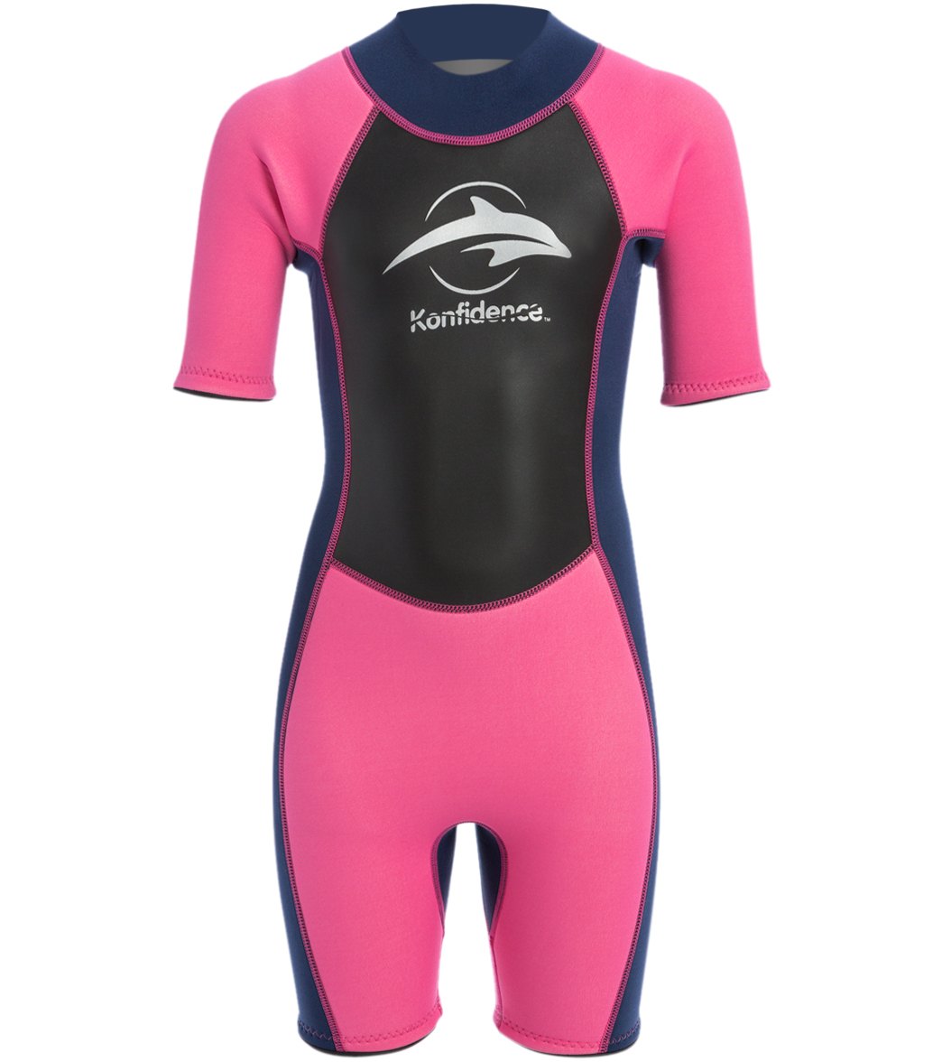 Konfidence Shorty Wetsuit Toddler/Little/Big Kid - Pink/Navy 11-12 Yrs Size Years Neoprene - Swimoutlet.com