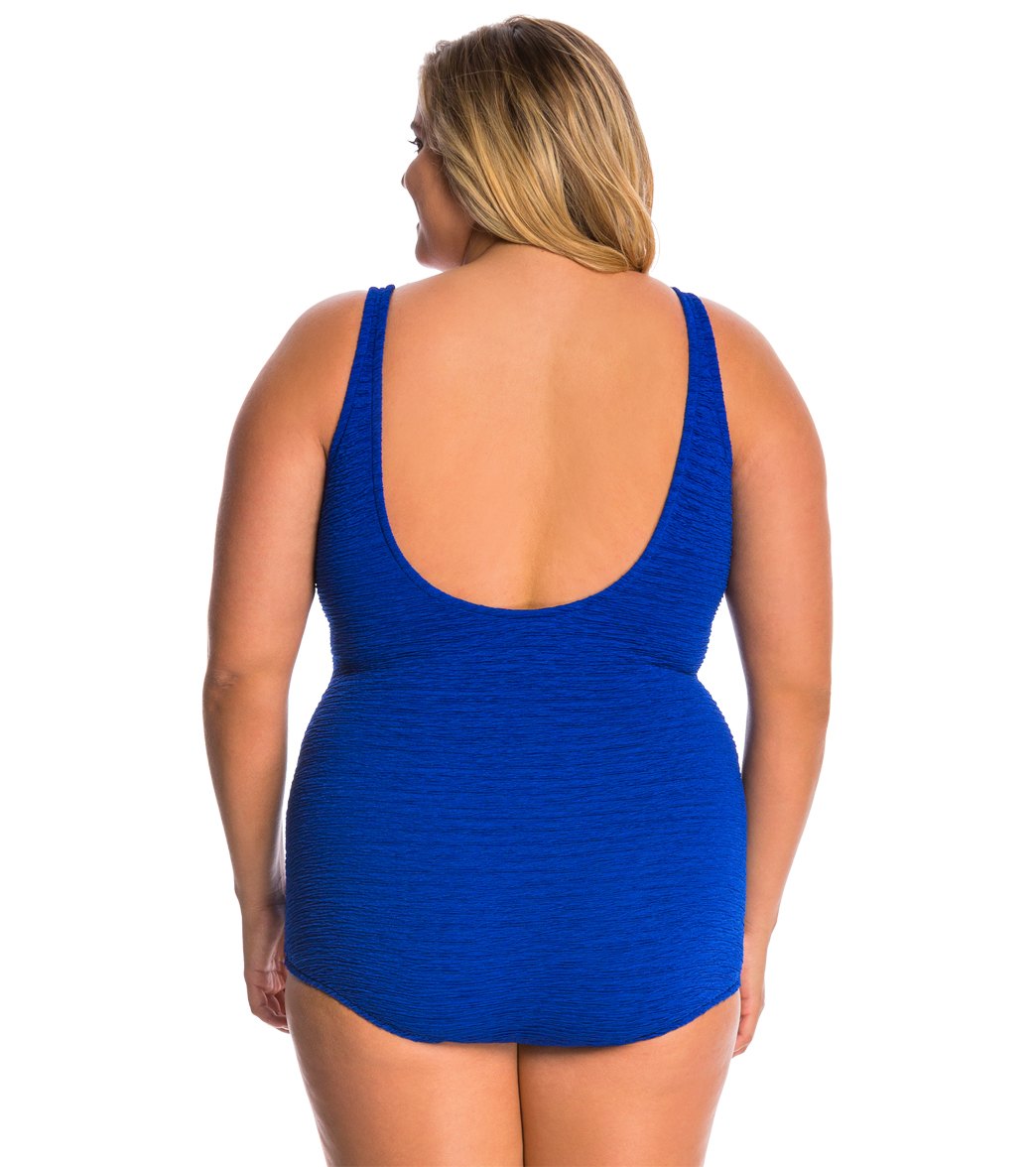 Penbrooke Krinkle Plus Size Chlorine Resistant One Piece Scoop Neck