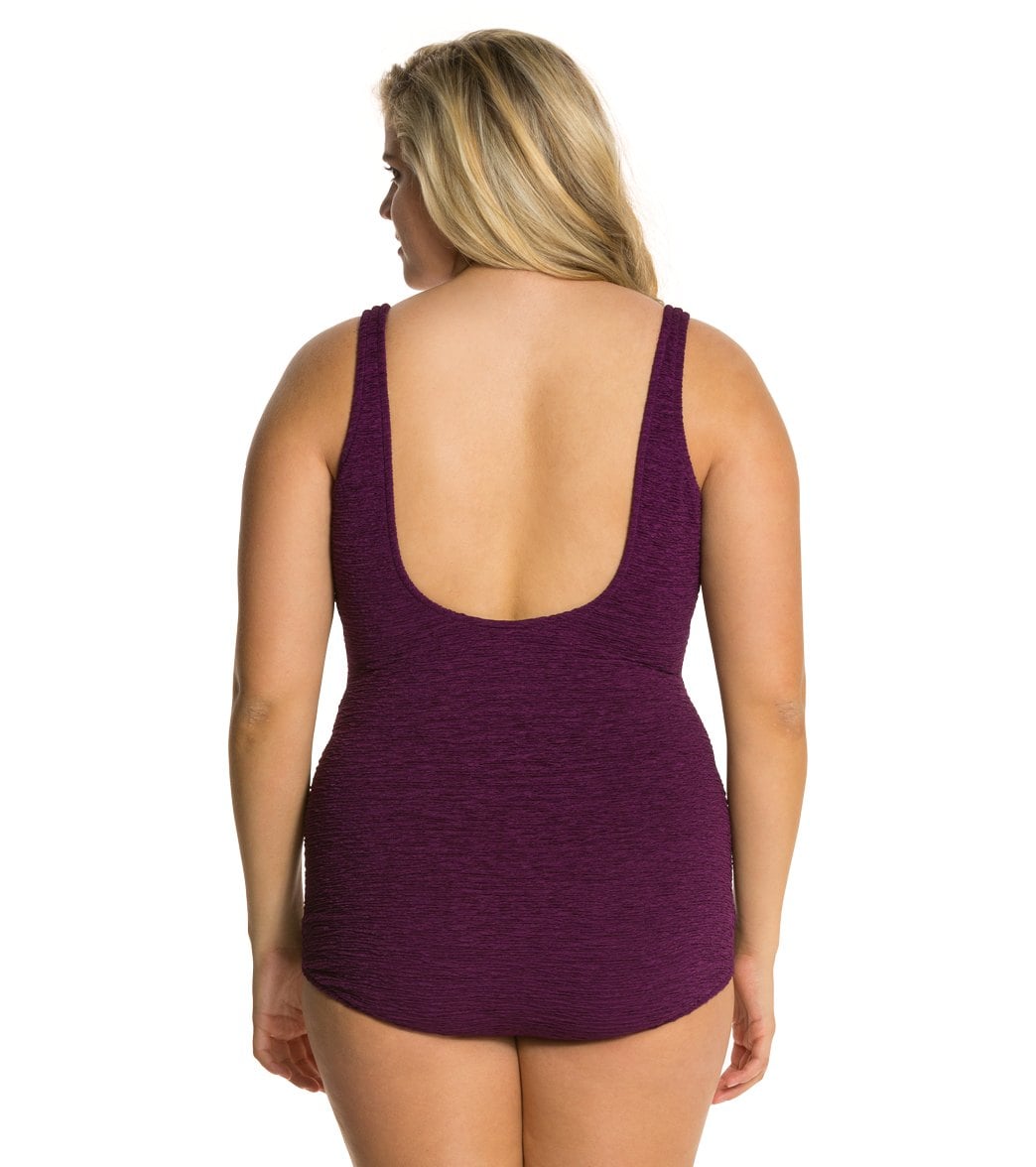 Penbrooke Krinkle Plus Size Chlorine Resistant One Piece Scoop Neck