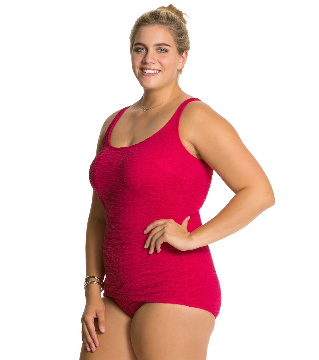 Penbrooke Krinkle Plus Size Chlorine Resistant One Piece Scoop Neck