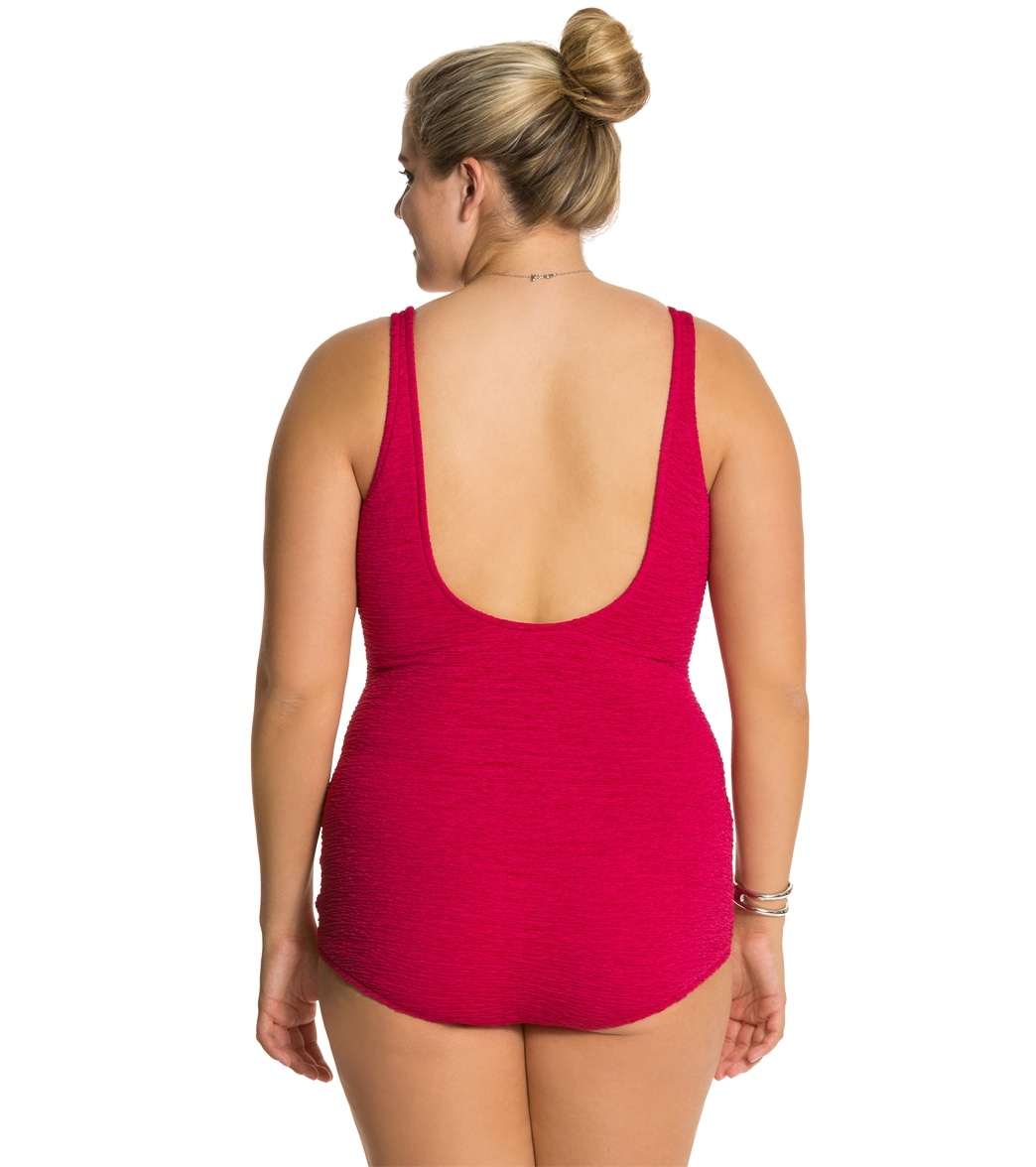 Penbrooke Krinkle Plus Size Chlorine Resistant One Piece Scoop Neck