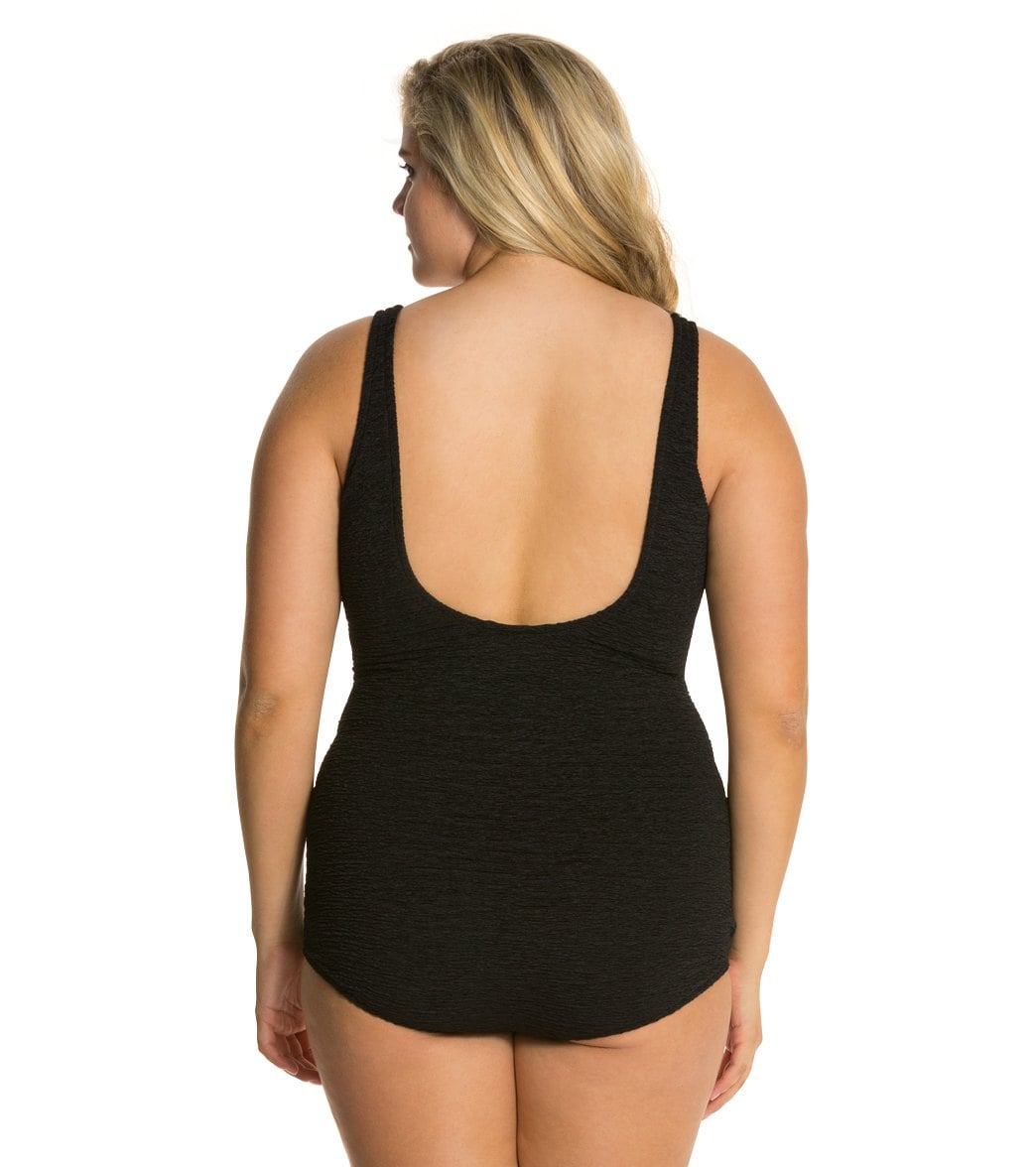 Penbrooke Krinkle Plus Size One Piece Scoop Neck Sheath Chlorine Resistant Swimsuit At