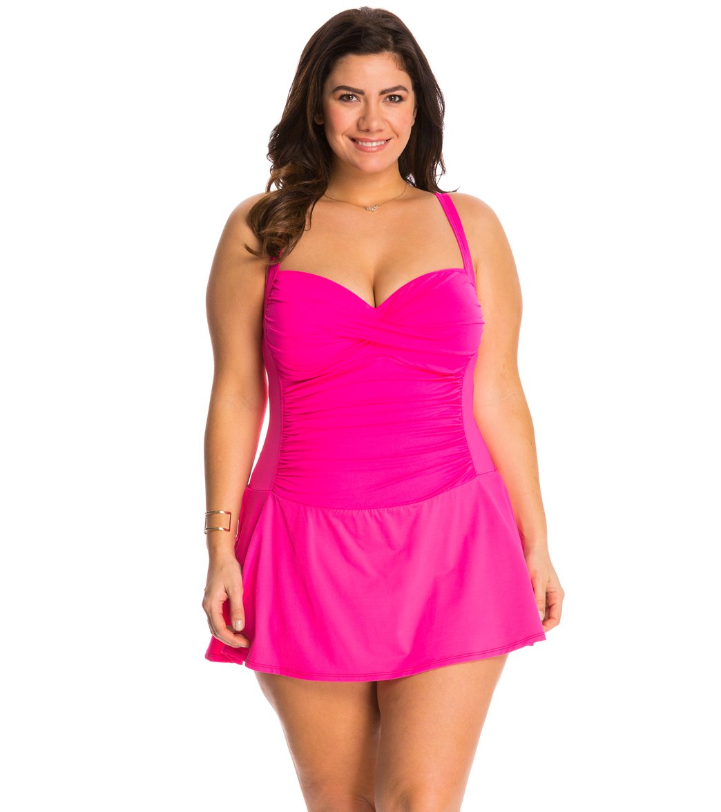 La Blanca Plus Size Core Solid Sweetheart Skirted Mio One Piece at ...