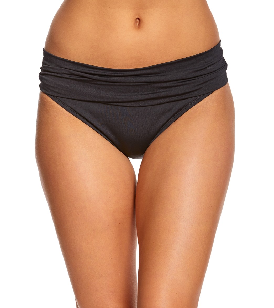 La Blanca Core Solid Shirred Band Hipster Bikini Bottom - Black 8 - Swimoutlet.com