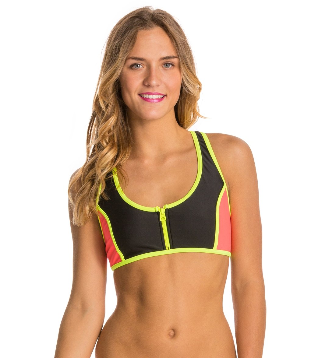 Tyr Solid Zipper Racerback Bikini Top At