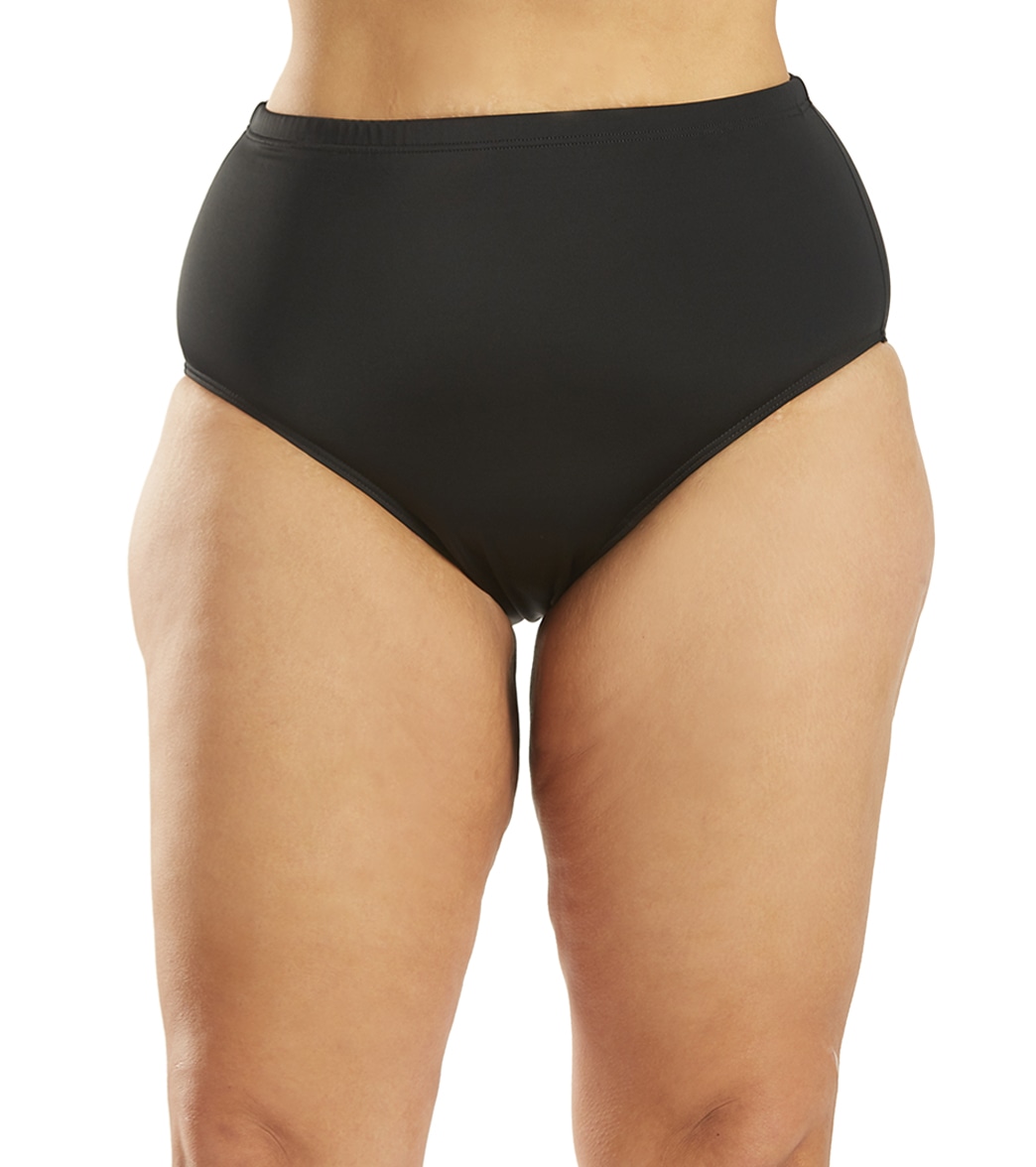 Fit4U Swimwear Plus Size Swim Brief Bottom - Black 20W - Swimoutlet.com