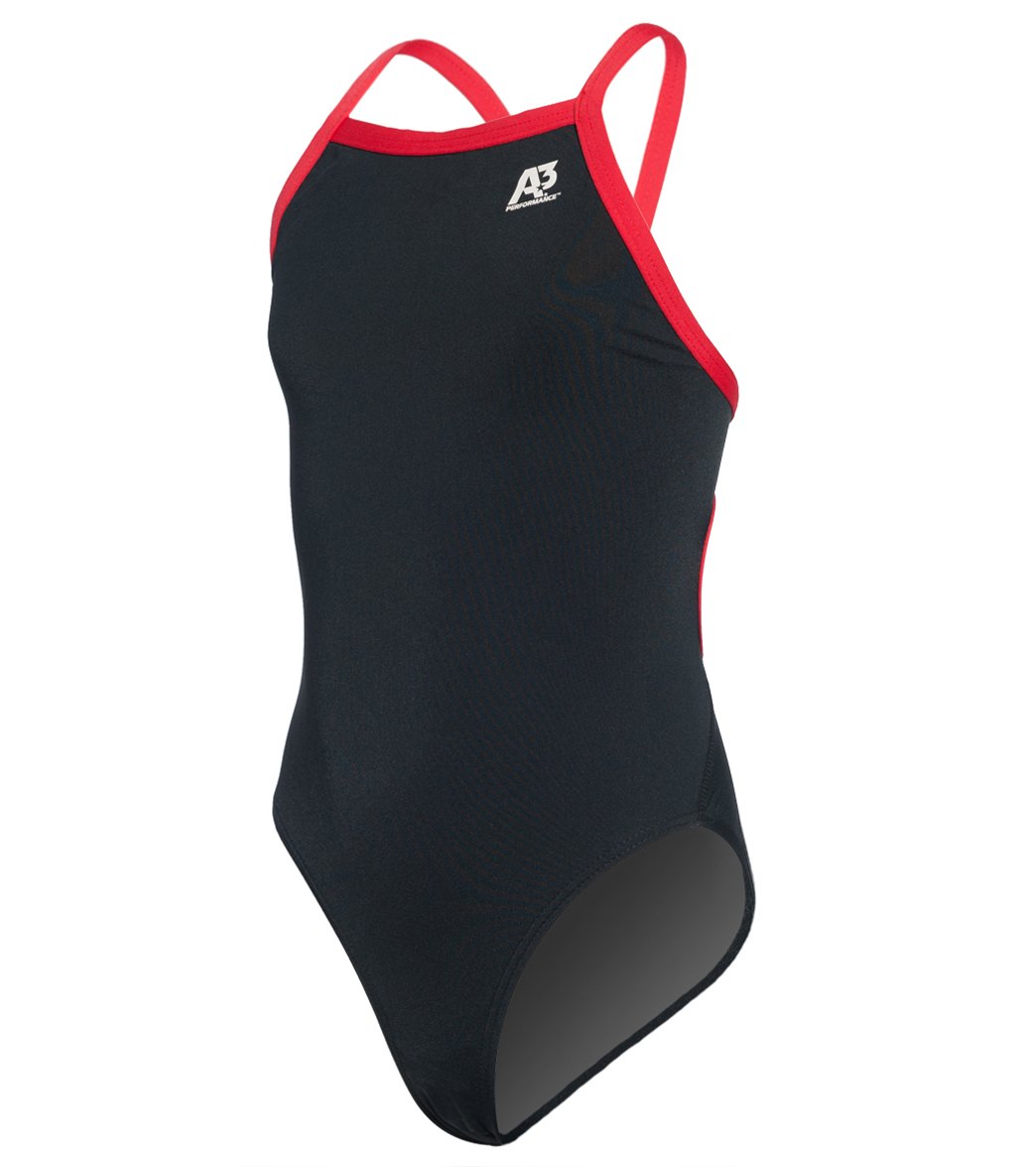 A3 Performance Female Youth X-Back Poly Swimsuit w/ Contrast Trim at ...