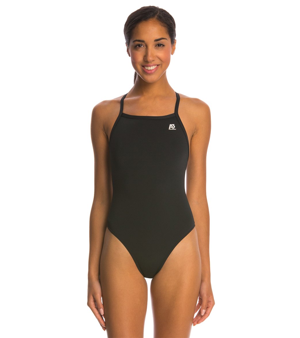 A3 Performance Female X-Back Solid Poly One Piece Swimsuit - Black 28 Polyester/Pbt - Swimoutlet.com