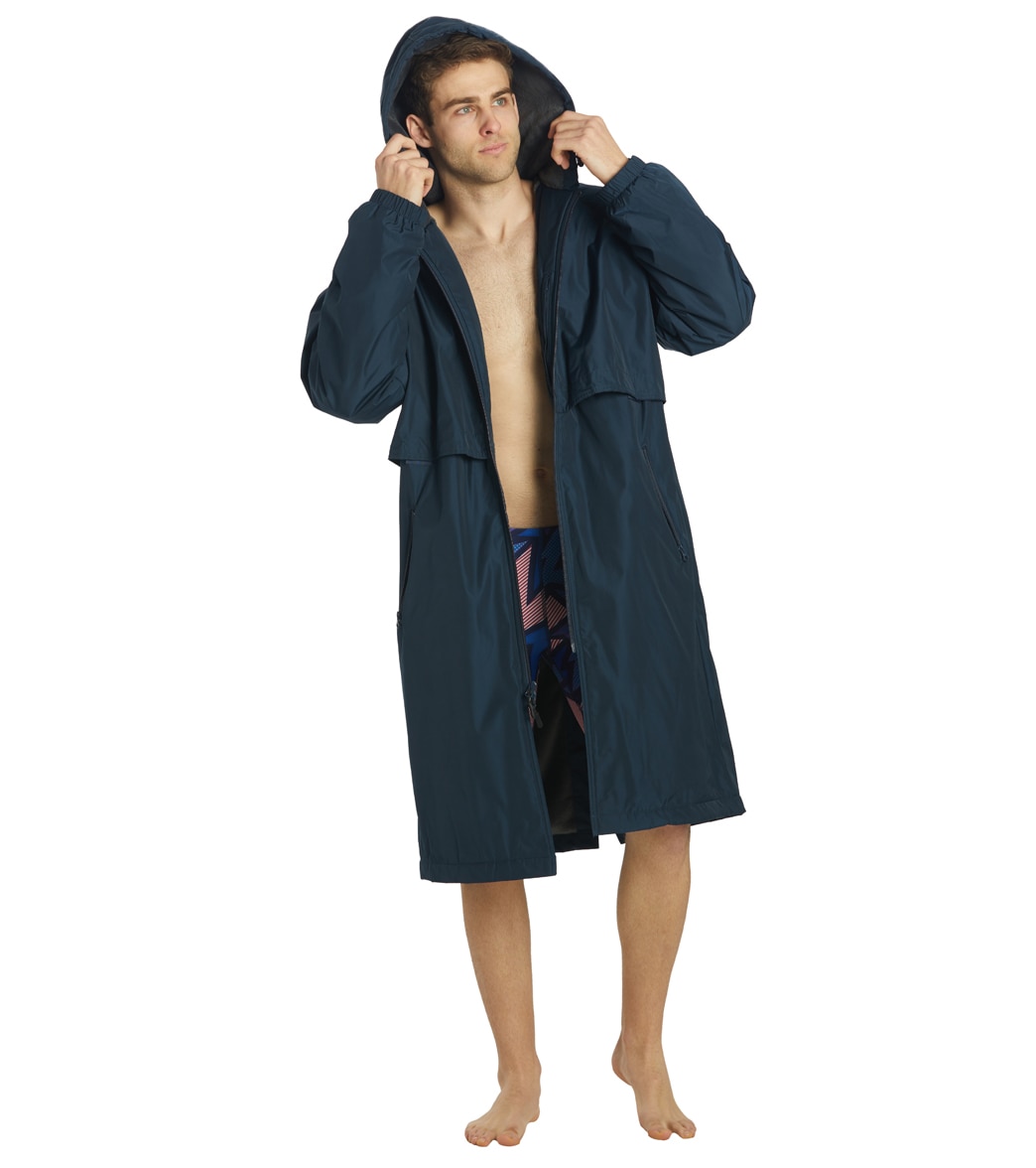 Sporti Comfort Fleece-Lined Swim Parka - Navy Shell/ Charcoal Lining Large Coat Polyester - Swimoutlet.com