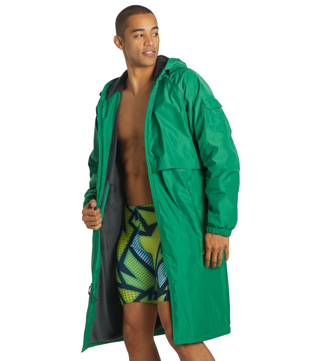 Sporti Comfort Fleece-Lined Swim Parka - Team Green Shell/Charcoal Lining Small Coat Polyester - Swimoutlet.com