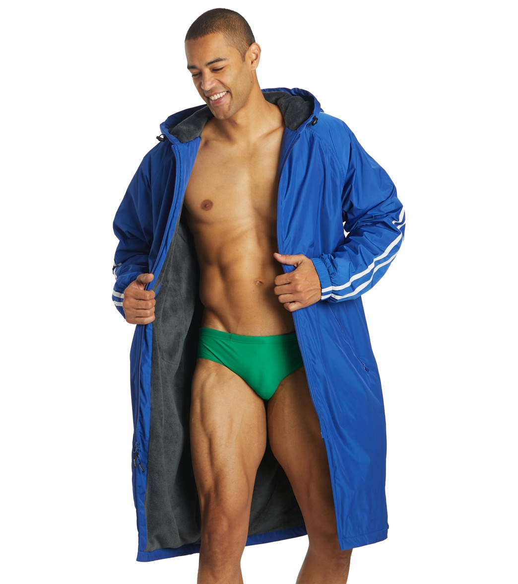 Sporti Striped Comfort Fleece-Lined Swim Parka - Royal Blue Shell/ Charcoal Lining X-Small Coat Polyester - Swimoutlet.com