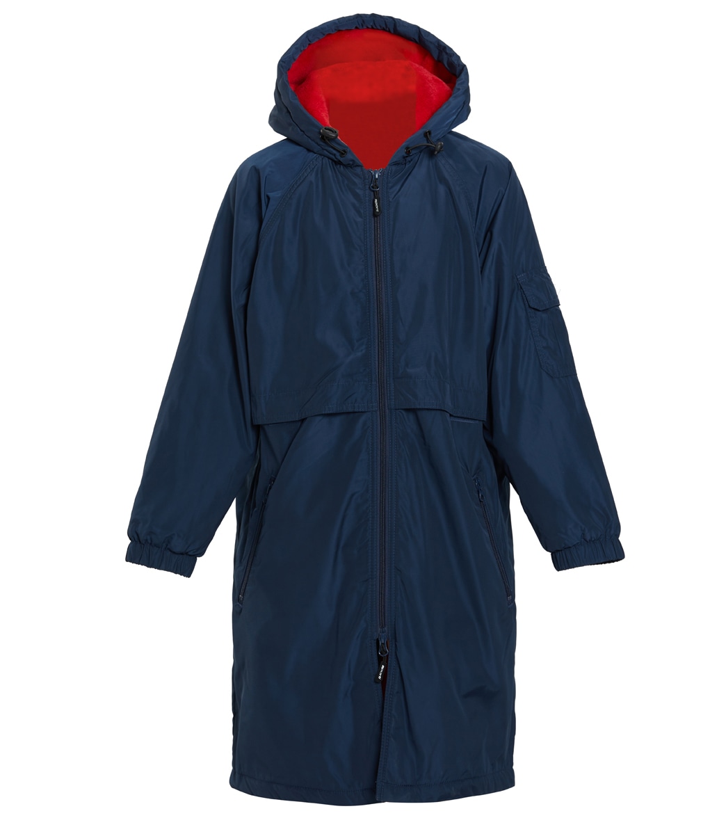 Sporti Comfort Fleece-Lined Swim Parka Youth - Navy Shell/Red Lining Medium Coat Polyester - Swimoutlet.com