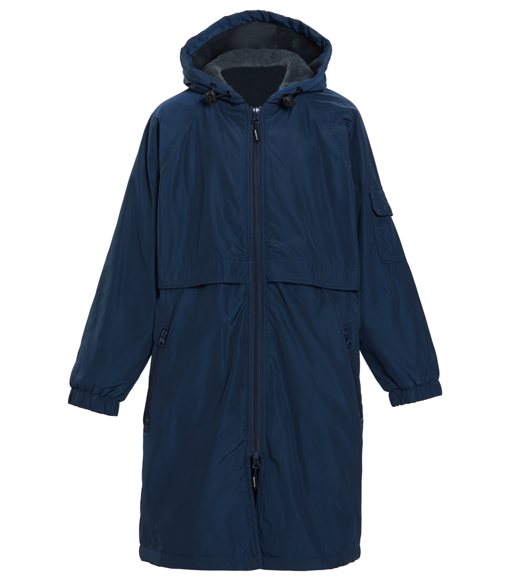 Sporti Comfort Fleece-Lined Swim Parka Youth - Navy Shell/ Charcoal Lining Small Coat Polyester - Swimoutlet.com