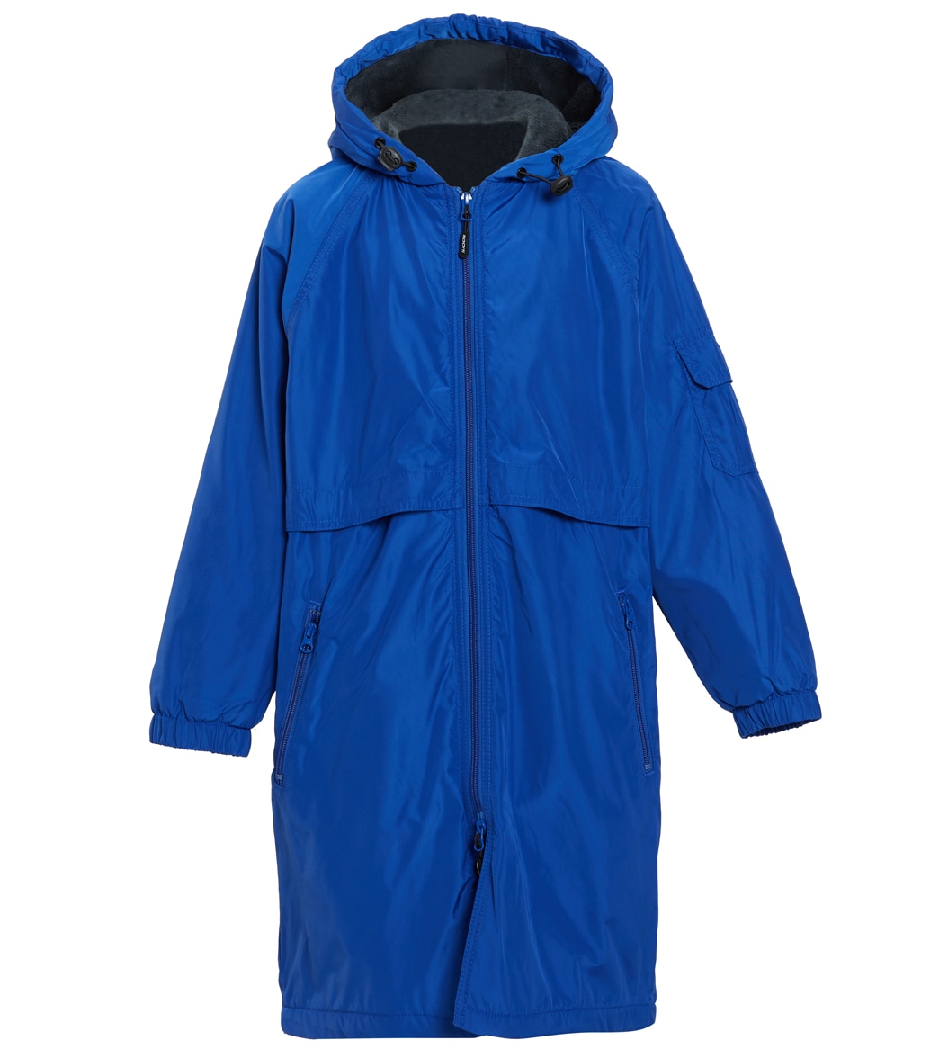 Sporti Comfort Fleece-Lined Swim Parka Youth - Royal Blue Shell/ Charcoal Lining Small Coat Polyester - Swimoutlet.com