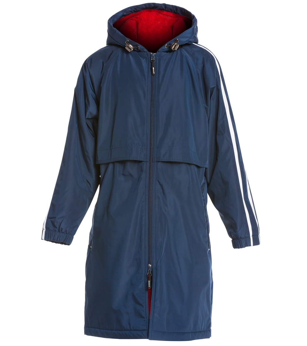 Sporti Striped Comfort Fleece-Lined Swim Parka Youth - Navy Shell/Red Lining Small Coat Polyester - Swimoutlet.com