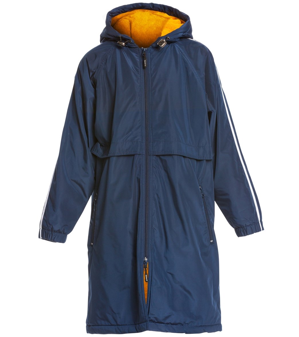 Sporti Striped Comfort Fleece-Lined Swim Parka Youth - Navy Shell/Gold Lining Small Coat Polyester - Swimoutlet.com