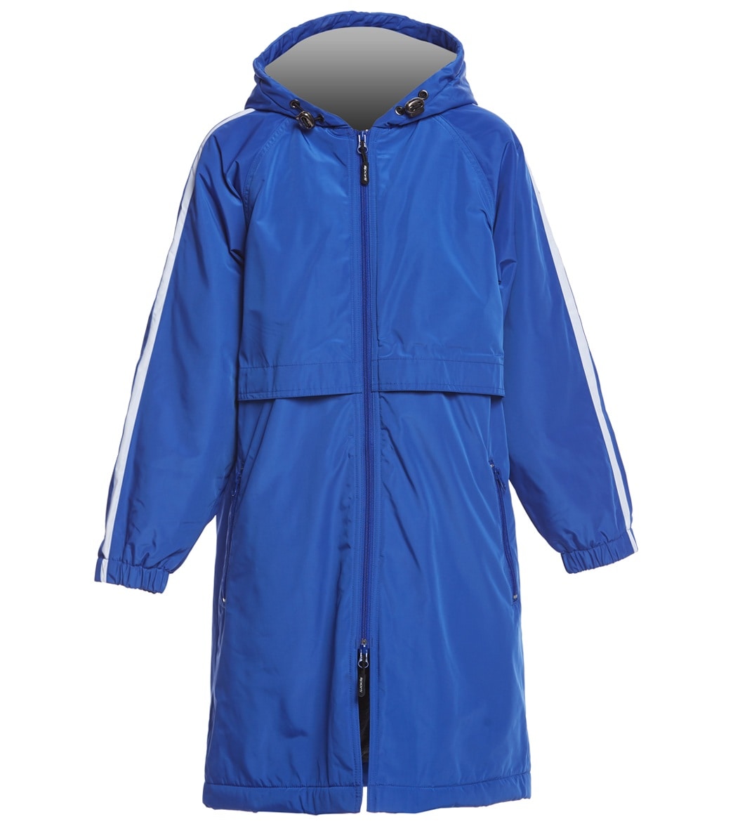 Sporti Striped Comfort Fleece-Lined Swim Parka Youth - Royal Blue Shell/ Charcoal Lining Large Coat Polyester - Swimoutlet.com