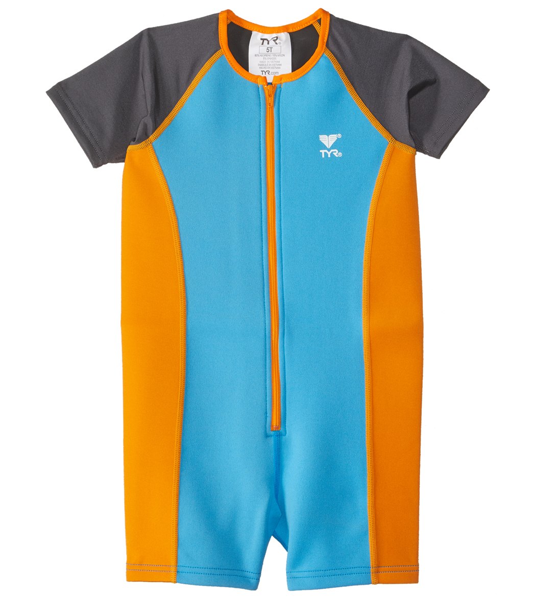 TYR Boys' Upf 50+ Short Sleeve Thermal Suit Toddler - Blue/Orange 5T - Swimoutlet.com