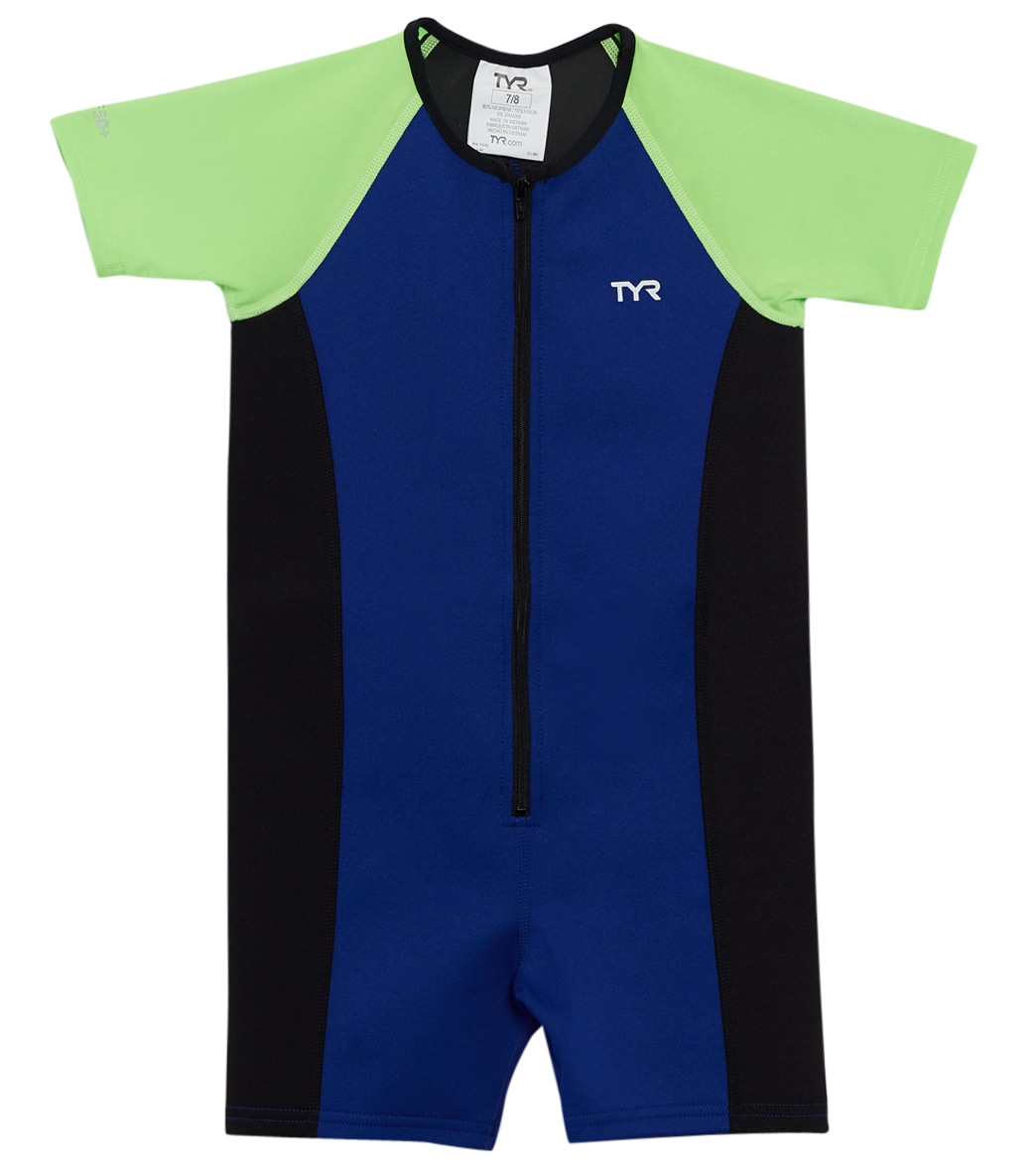 TYR Boys' Upf 50+ Short Sleeve Thermal Suit Toddler - Royal/Lime/Black 4T - Swimoutlet.com