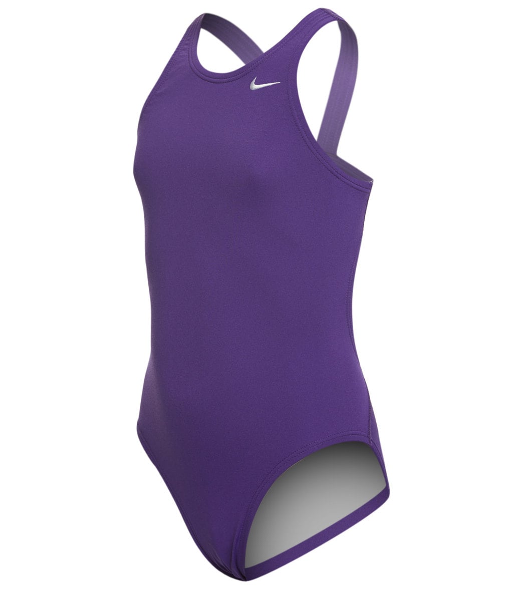 Nike Girls' Solid Poly Fastback One Piece Tank Swimsuit - Court Purple 20 Polyester - Swimoutlet.com