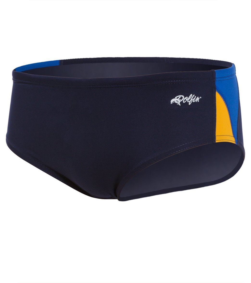 Dolfin Men's Chloroban Color Block Male Racer Brief Swimsuit - Navy/Blue/Gold 38 - Swimoutlet.com