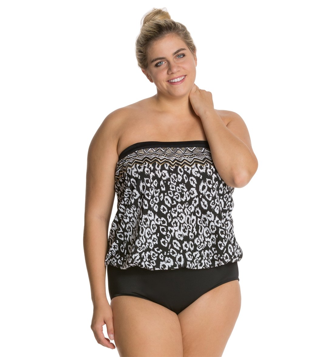 Maxine Plus Border Skin Banded Blouson One Piece Swimsuit At SwimOutlet 