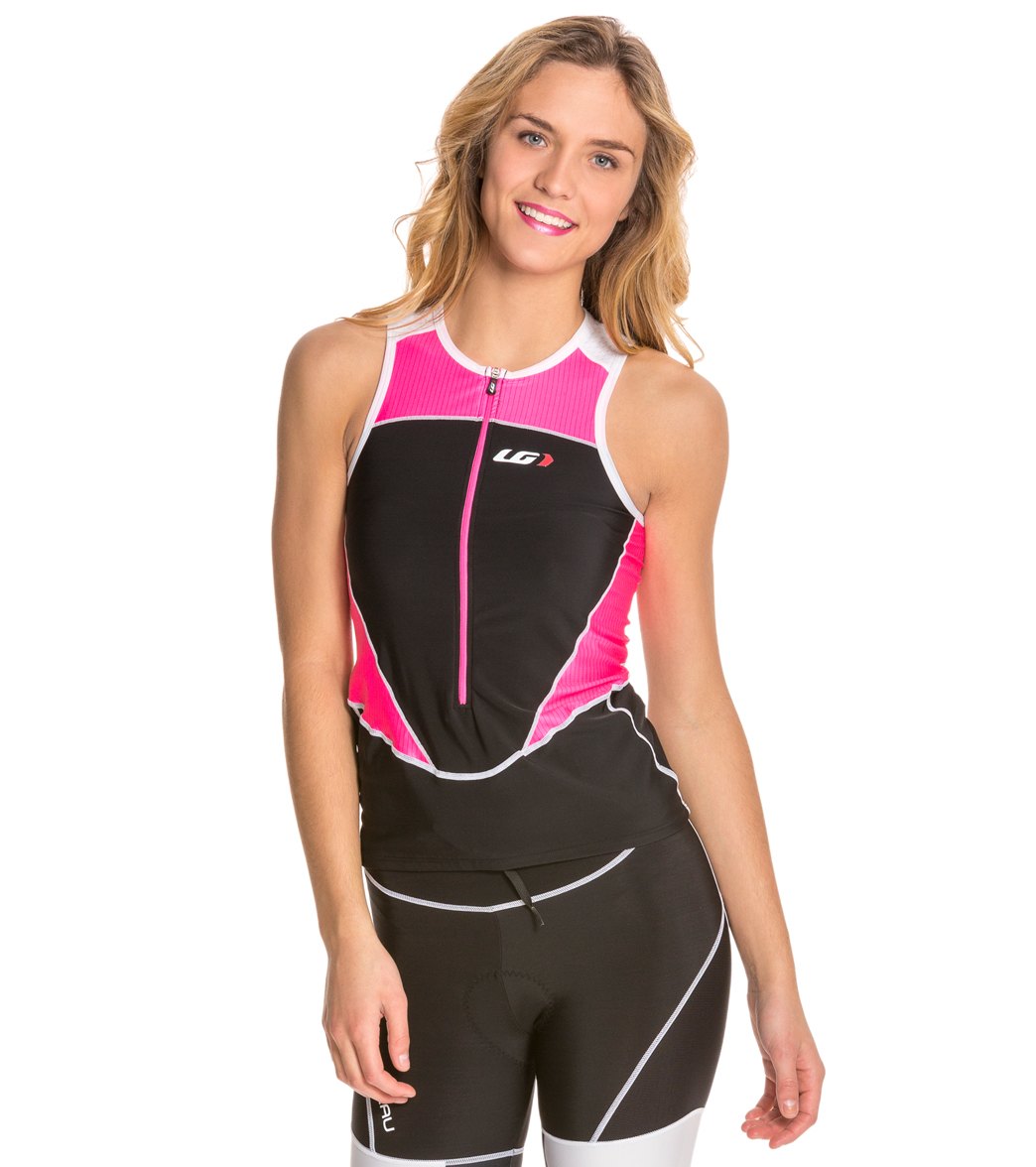 Louis Garneau Women's Pro 2 Sleeveless Triathlon Top - Black/Flash Pink X-Small - Swimoutlet.com