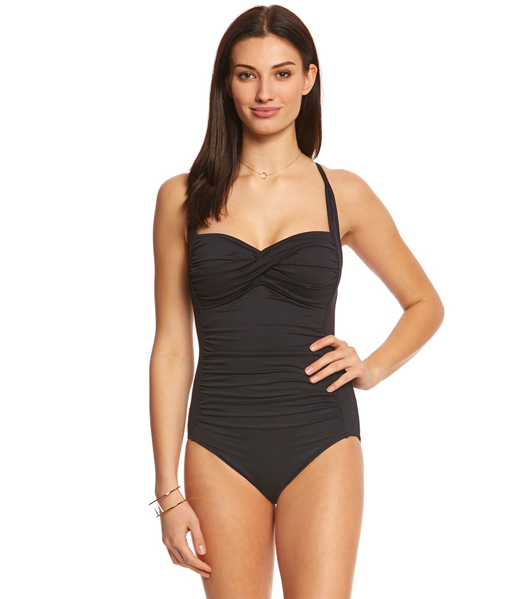 Seafolly Twist Halter Maillot One Piece Swimsuit - Black 6 - Swimoutlet.com