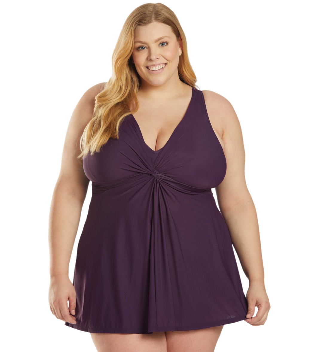 Miraclesuit Plus Size Solid Marais Swim Dress - Sangria 24W - Swimoutlet.com