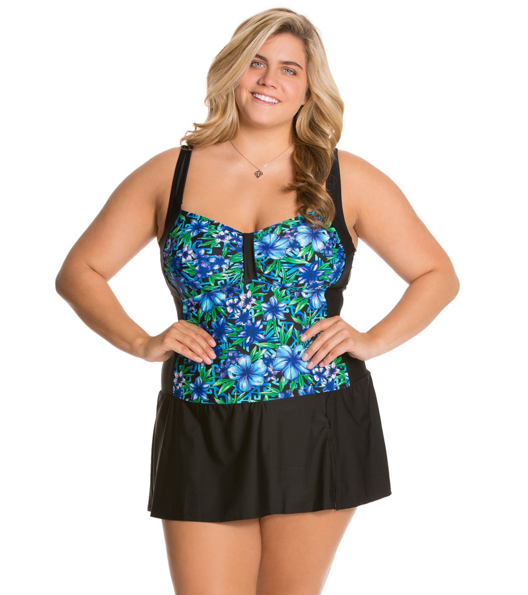 Delta Burke Plus Size Faux Skirtini One Piece Swimsuit at SwimOutlet ...