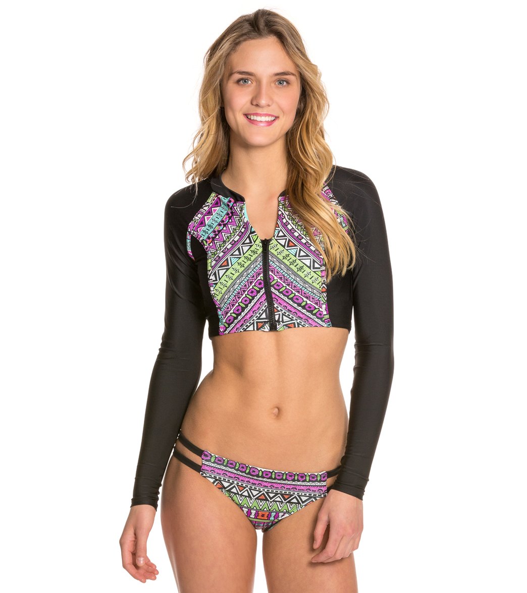 Bikini Lab Don't Worry Be Strappy Cropped L/S Zip Rashguard at