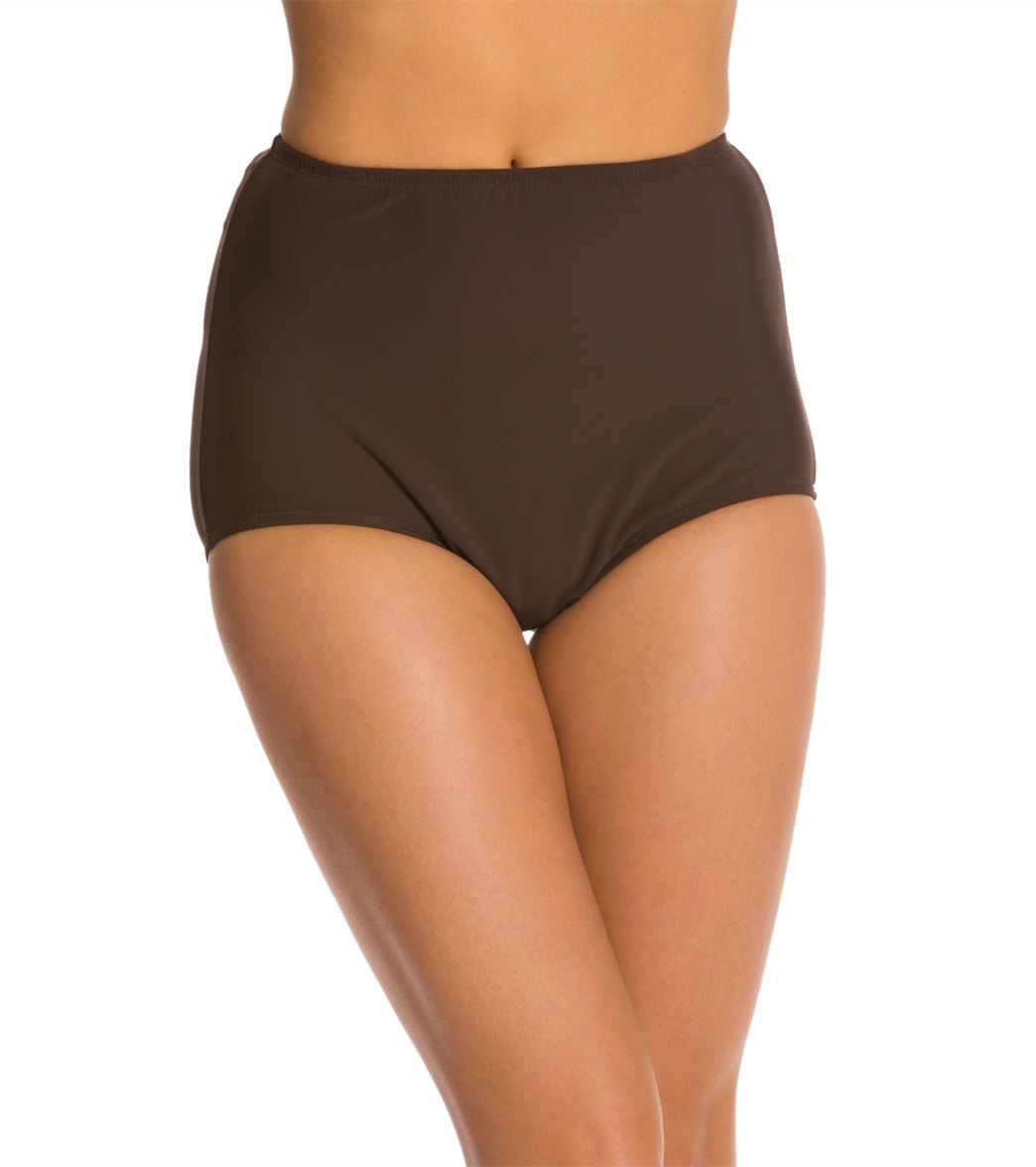 Topanga Solid Conservative Brief Bikini Bottom - Brown 8 - Swimoutlet.com