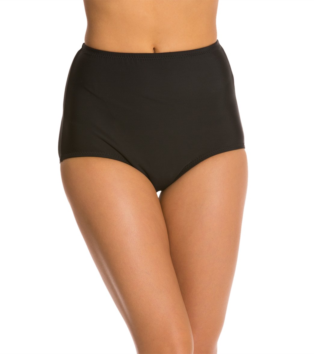 Topanga Solid Conservative Brief Bikini Bottom - Black 16 - Swimoutlet.com