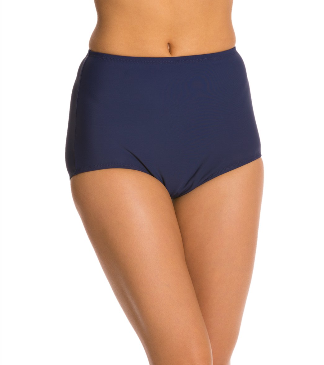 Topanga Solid Conservative Brief Bikini Bottom - Navy 14 - Swimoutlet.com