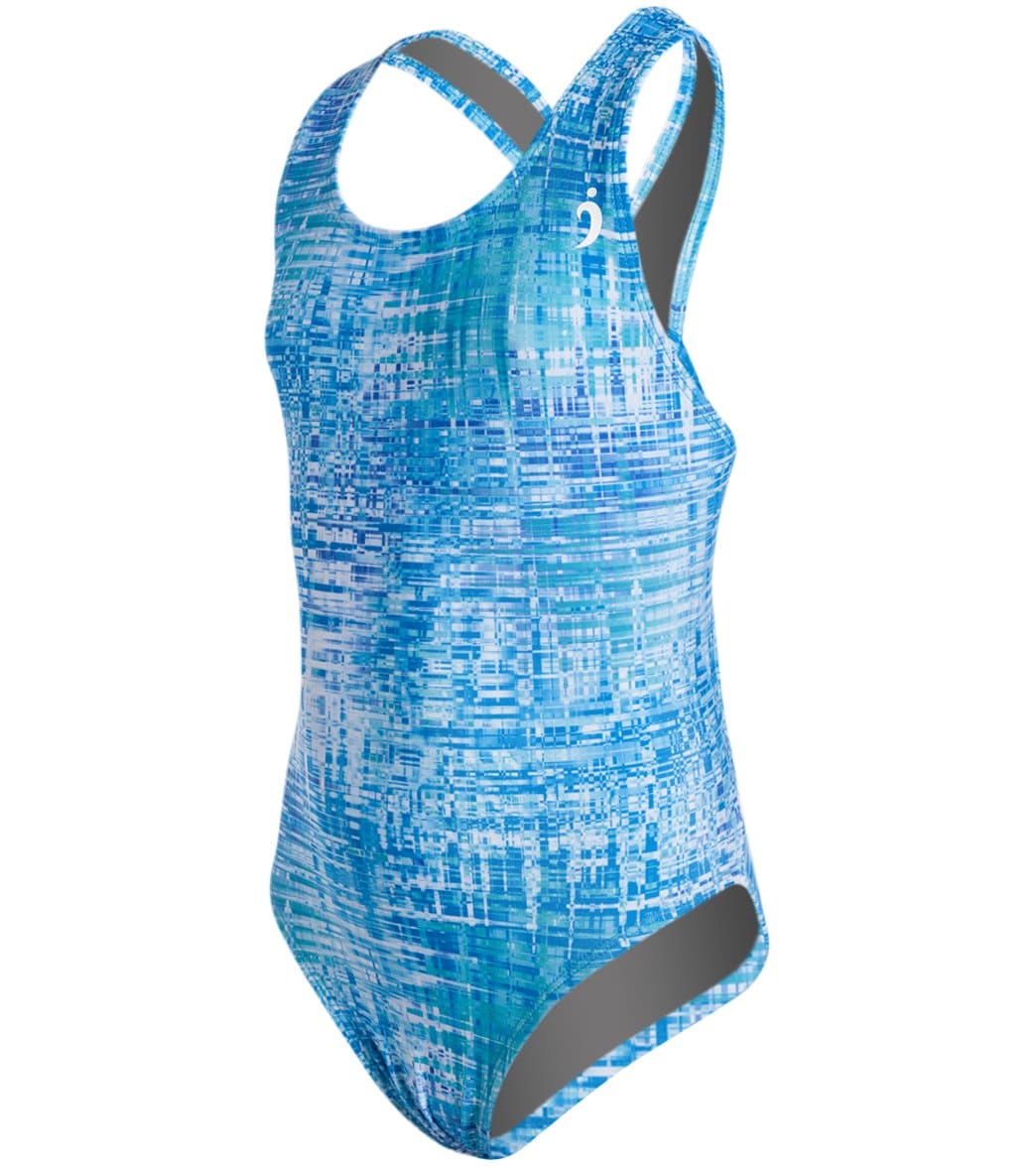 Illusions Activewear Soundwaves Youth Race Back One Piece Swimsuit - Multi 5 - Swimoutlet.com