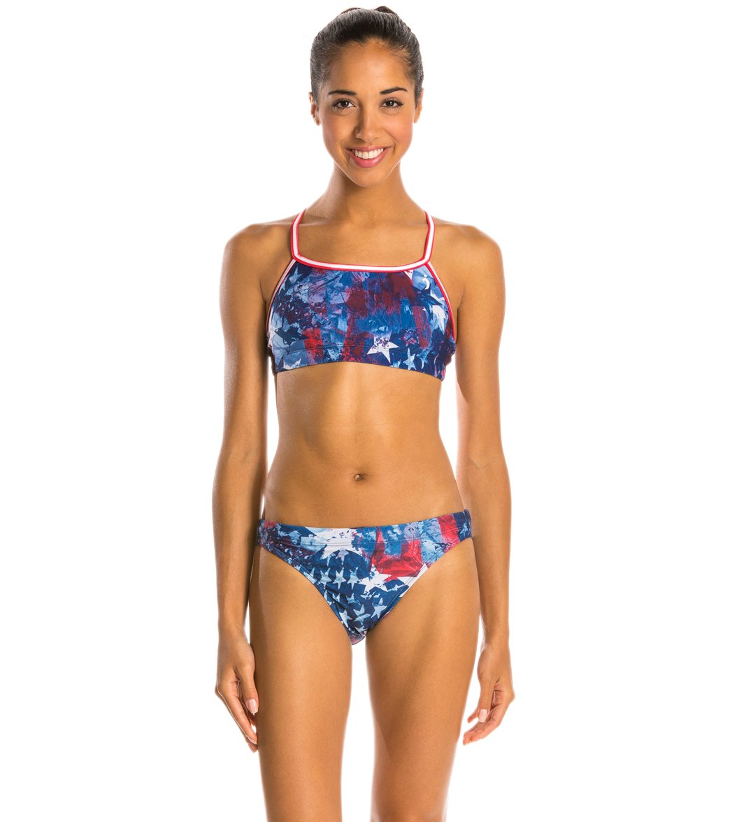 Illusions Activewear Vintage Americana Two Piece Swimsuit Workout - Blue 24 Nylon/Lycra® - Swimoutlet.com