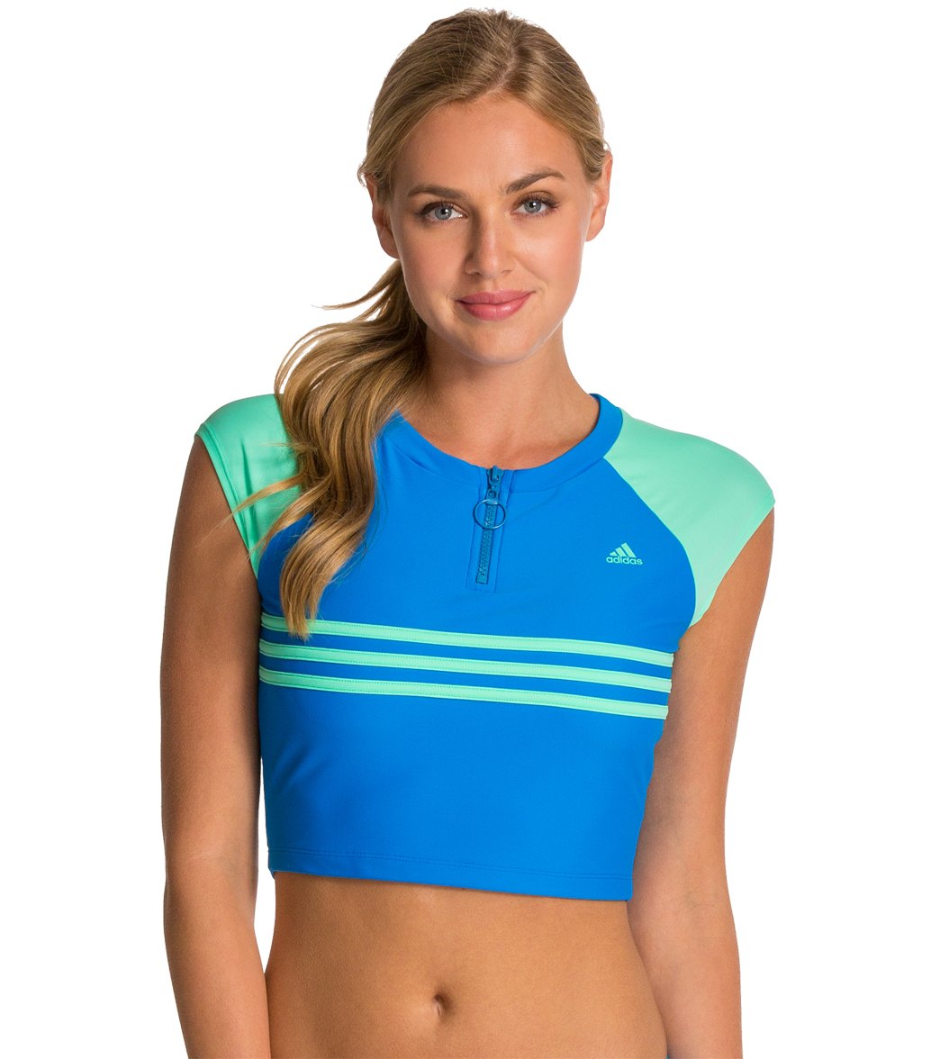 Adidas 3 Stripe Crop Top Rashguard At 4621