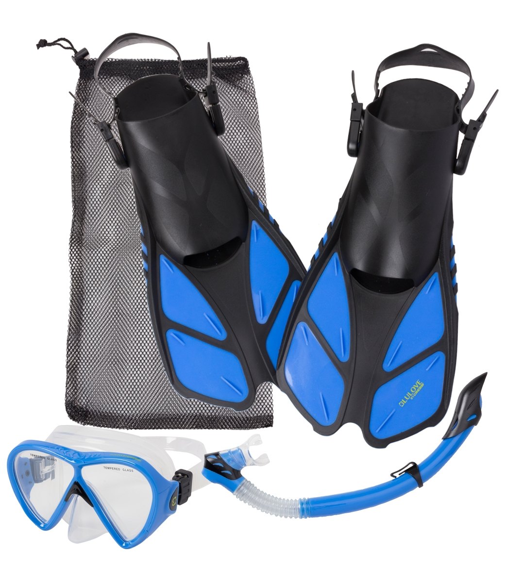 Cressi Bonete Bag Mask Snorkel And Fin Set - Blue Large/Xl - Swimoutlet.com