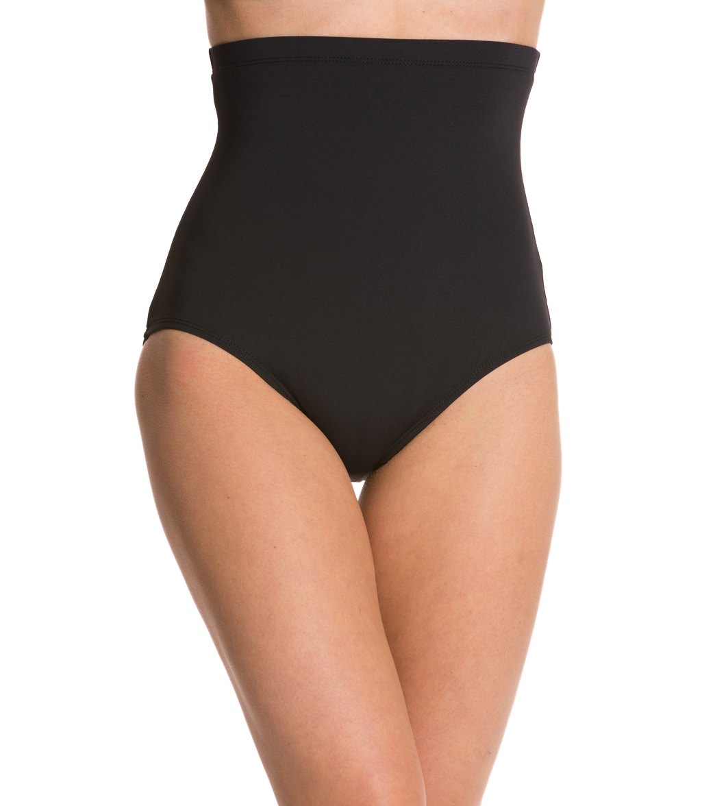 Anne Cole Color Blast Solids Super High Waist Bikini Bottom - Black X-Small Nylon/Spandex - Swimoutlet.com
