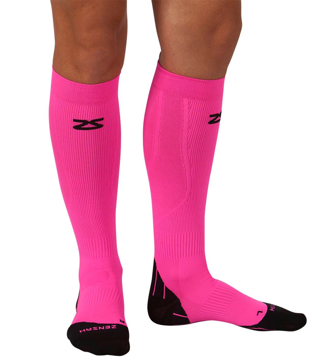 Zensah Tech+ Compression Socks - Neon Pink Medium Elastane/Polyamide - Swimoutlet.com