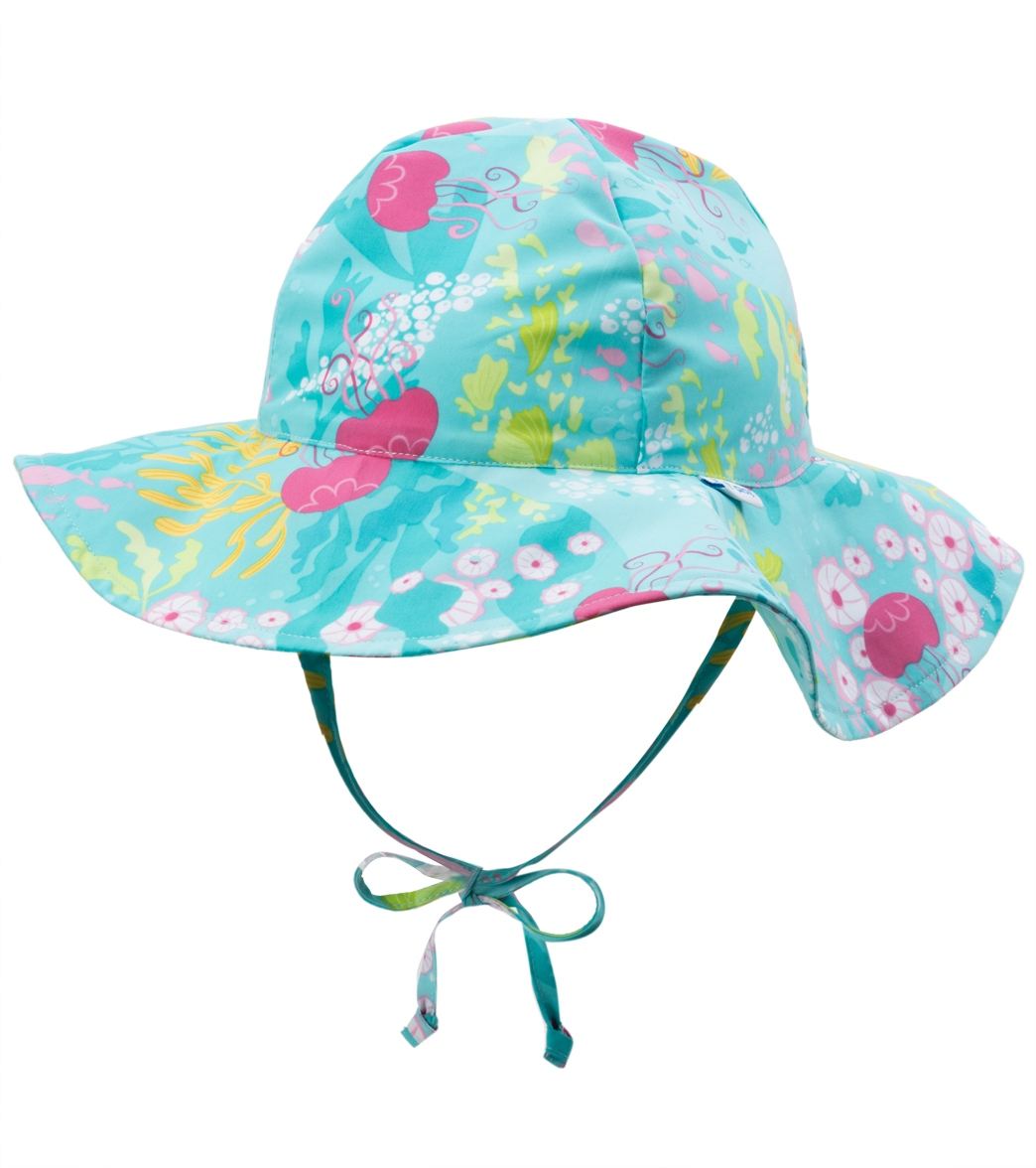 I Play. By Green Sprouts Girls' Luau Classics Brim Sun Protection Hat Baby - Aqua Coral Reef 0-6 Months - Swimoutlet.com