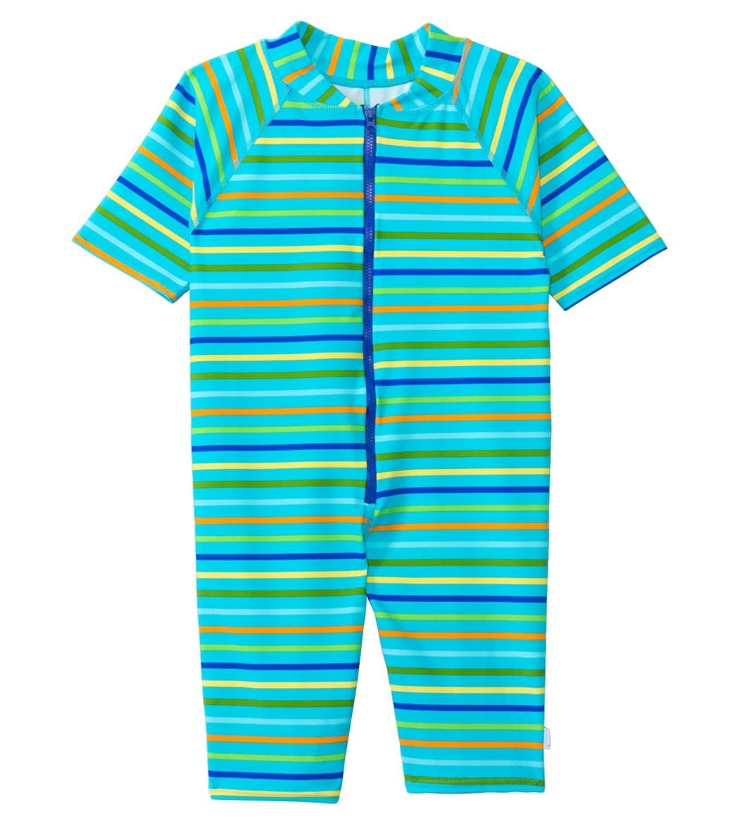I Play. By Green Sprouts Boys' One Piece Zip Sunsuit Baby - Aqua Multistripe Small 3-6Mo Size Small - Swimoutlet.com