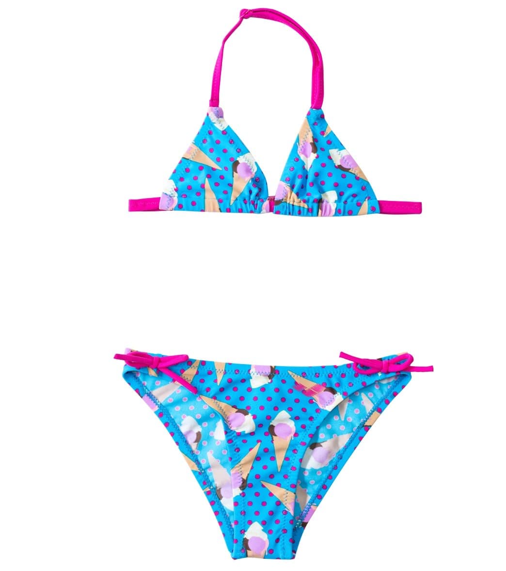 Arena Girls' Ice Cream Triangle Bikini Swimsuit Set - Turquoise/Rose Violet 8Y Elastane/Polyamide - Swimoutlet.com