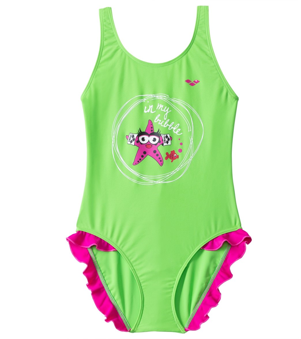 Arena Water Tribe Girls One Piece Swimsuit - Energy Green 2T Elastane/Polyamide - Swimoutlet.com