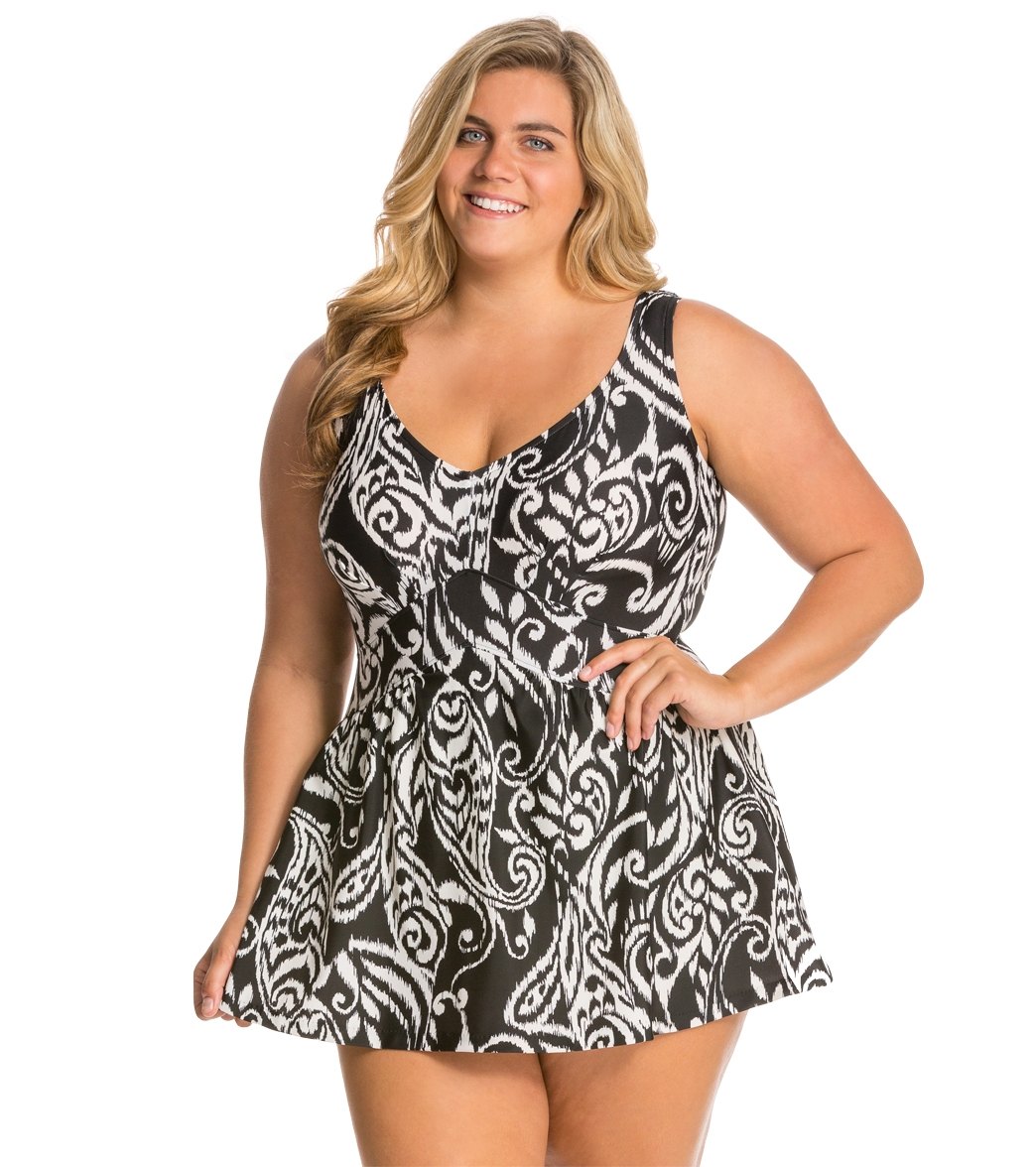 Maxine Plus Size So Chic Empire Swimdress at SwimOutlet.com - Free Shipping