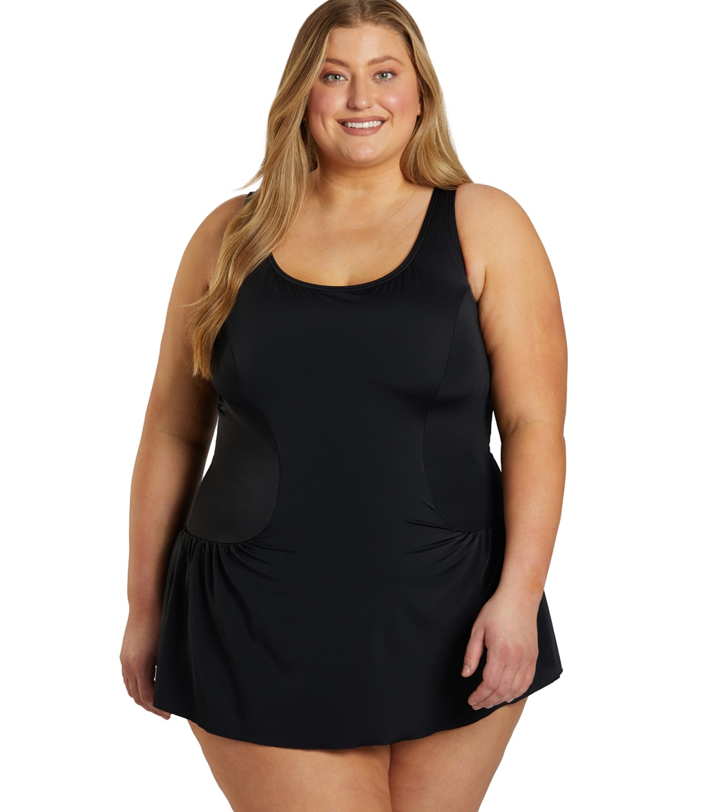 Sporti Plus Size Swim Dress - Black 18W Nylon/Xtra/Life/Lycra® - Swimoutlet.com