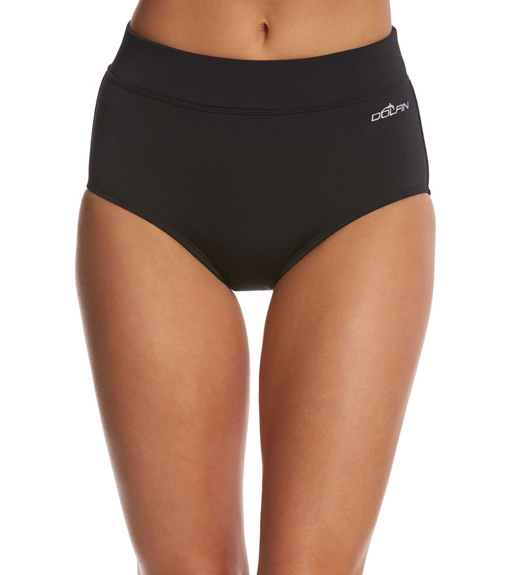 Dolfin Solid High Waisted Conservative Cut Brief Swimsuit - Black Medium Polyester - Swimoutlet.com