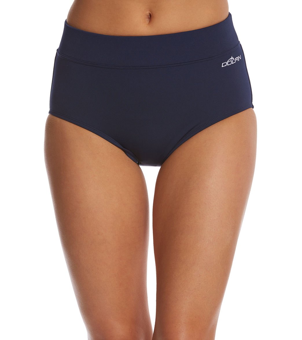 Dolfin Solid High Waisted Conservative Cut Brief Swimsuit - Navy Medium Polyester - Swimoutlet.com